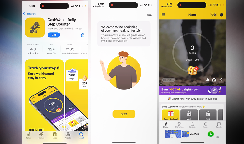 Imagem mostra interface dentro do aplicativo CashWalk