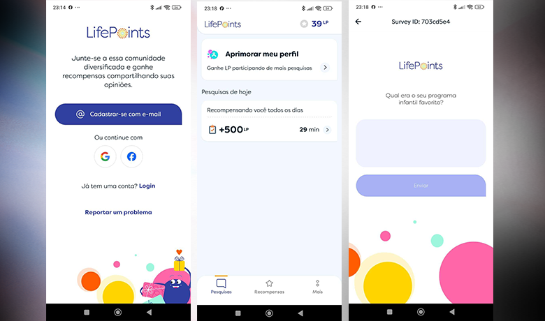 Imagem mostra interface dentro do aplicativo LifePoints